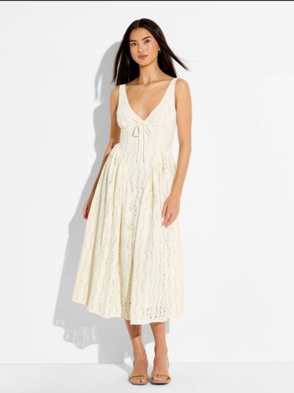 VIRAL Wild Fable Midi Lace Basque Empire Waist Dress